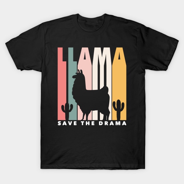 Save the Drama Funny Llama Retro Silhouette Funny Alpaca T-Shirt by markz66